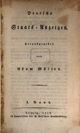 Deutsche Staatsanzeigen. 1, 1. 1816 = Nr. 1/6