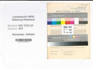 Entnazifizierung Wilhelm Hansmeier , geb. 21.08.1882 (Postbetriebswart)