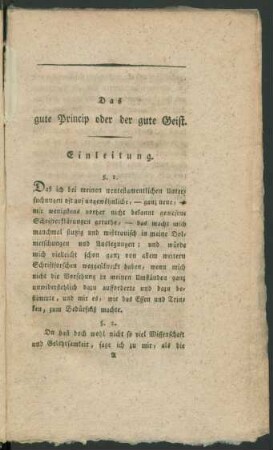 Das gute Princip oder der gute Geist. Einleitung.
