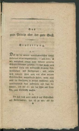 Das gute Princip oder der gute Geist. Einleitung.