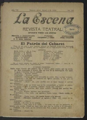 El patrón del cabaret : pieza en un acto y tres cuadros