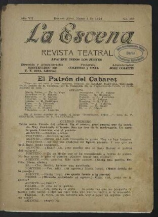 El patrón del cabaret : pieza en un acto y tres cuadros