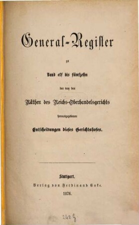 Entscheidungen des Reichs-Oberhandelsgerichts. [15,a]. Register