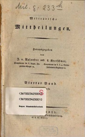 Militärische Mittheilungen. 4,3. 1831