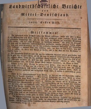 Landwirthschaftliche Berichte aus Mittel-Deutschland : enthaltend das Neueste und Wissenswürdigste für Landwirthe .... 1, 1 = H. 1/9. 1833/35