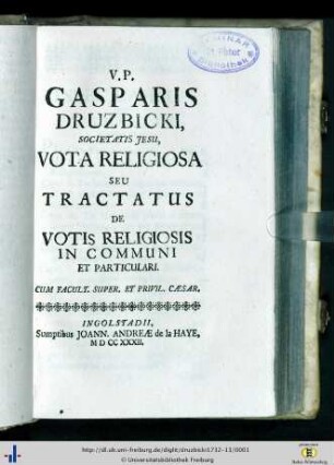 Tractatus de votis religiosis in communi et particulari