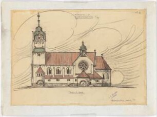 Kirche und Pfarrhaus, Miechowitz: Seitenansicht 1:200 (Blatt 6)