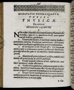 Disputatio Decima Quarta. Theses Physicæ.