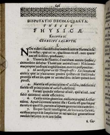 Disputatio Decima Quarta. Theses Physicæ.