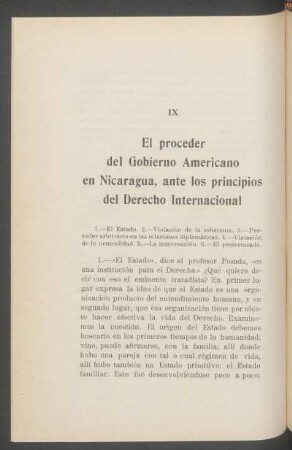 IX - El proceder del Gobierno Americano en Nicaragua, ante los principios del Derecho Internacional