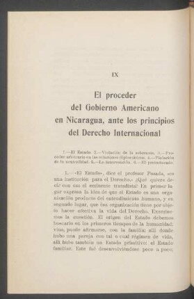 IX - El proceder del Gobierno Americano en Nicaragua, ante los principios del Derecho Internacional