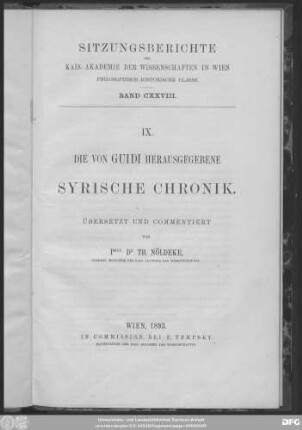 Die von Guidi herausgegebene syrische Chronik : übersetzt und commentiert