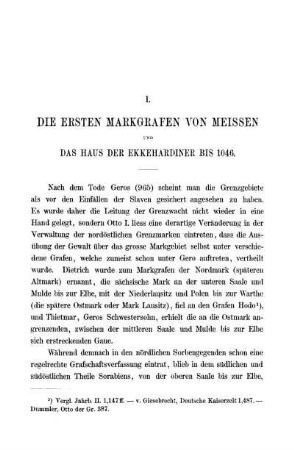 I. Die Ersten Markgrafen Von Meissen Und Das Haus Der Ekkehardiner bis 1046.