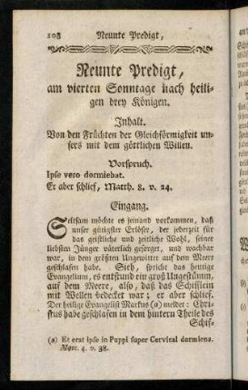 108-116, Inhalt; Vorspruch; Eingang; Einleitung; Erster Theil