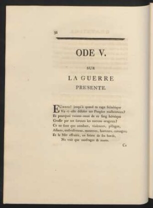 Ode V. Sur La Guerre Présente.