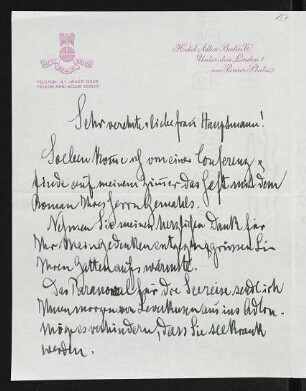 Brief von Carl Duisberg an Gerhart Hauptmann