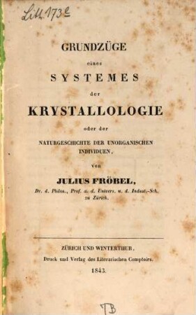 Grundzüge eines Systemes der Krystallologie oder der Naturgeschichte der unorganischen Individuen
