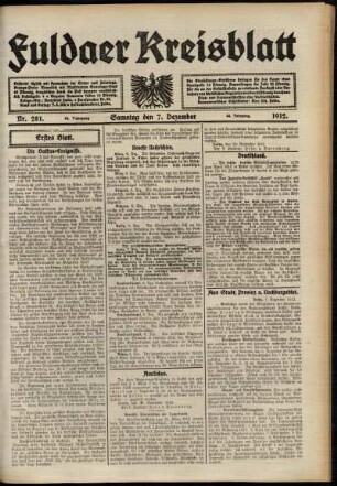 Erste Ausgabe vom Samstag, den 07. Dezember 1912.