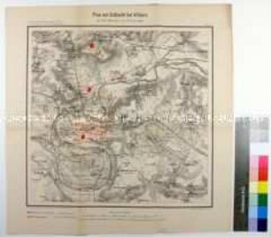 Topographische Karte der Stellungen der deutschen (blau) und französischen (rot) Truppen in der Schlacht bei Villiers während des Deutsch-Französischen Krieges