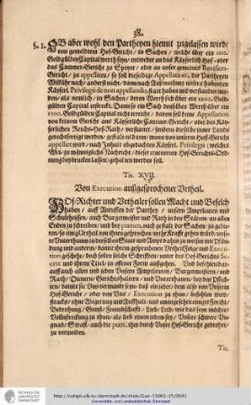 Tit. XVII. Von Execution außgesprochener Urtheil.