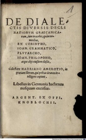 De dialectis diversis declinationum graecanicarum ex corintho et aliis
