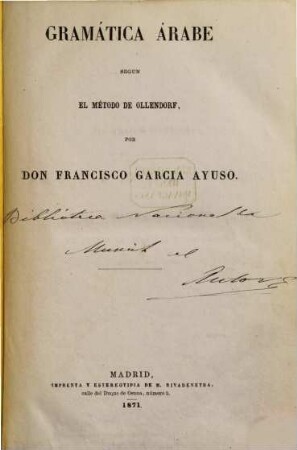 Gramática árabe segun el método de Ollendorf