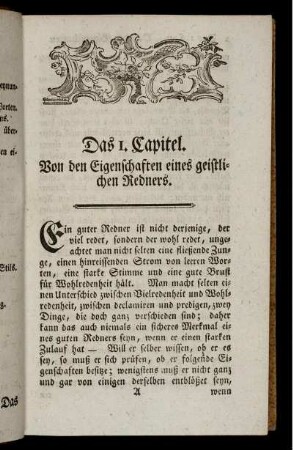Das I. Capitel. Von den Eigenschaften eines geistlichen Redners