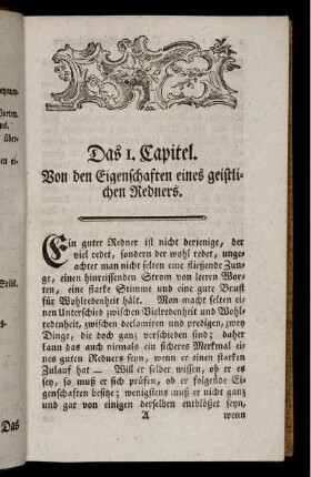 Das I. Capitel. Von den Eigenschaften eines geistlichen Redners