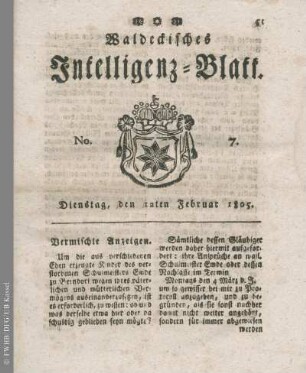 No. 7, Dienstag, den 12ten Februar 1805