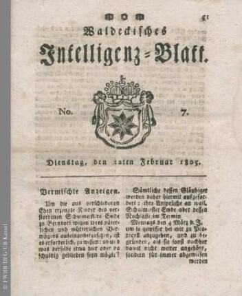 No. 7, Dienstag, den 12ten Februar 1805