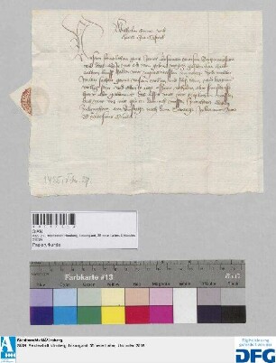 Wilhelm Graf und Herr zu Castell sagt der Nürnberger Kaufmannschaft zur Frankfurter Fastenmesse sicheres Geleit zu.