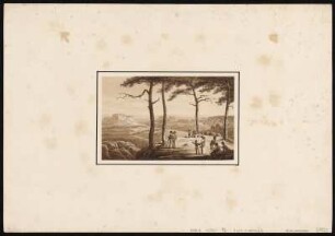 Aussicht vom Brand, sepiagetönte Umrissradierung, um 1821 : Der Brand bei Hohenstein / [gefertigt von Adrian Zingg]. - Nicht ermittelbar , [ca. 1821]. - 1 Kunstblatt : sepiagetönte Umrißradierung ; 9 x 14 cm