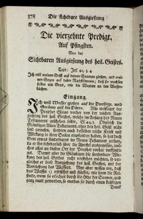 Die vierzehnte Predigt. Auf Pfingsten. Von der Sichtbaren Ausgießung des heil. Geistes