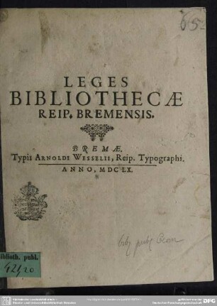 Leges bibliothecae Bremensis