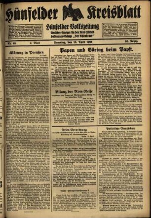 Zweite Ausgabe vom Samstag, den 15. April 1933.