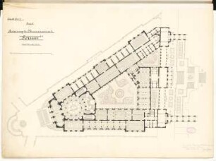 Erweiterung der Museumsinsel, Berlin Schinkelwettbewerb 1882: Museum für Nachklassische Kunst. Oberes Hauptgeschoss, Grundriss 1:250