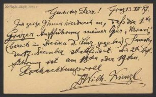 Brief an Ludwig Strecker  an B. Schott's Söhne : 13.12.1887