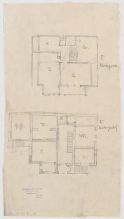 Thiersch, Friedrich von; Starnberg bei München (Bayern); Landhaus Otto Förster - Grundriss UG, Grundriss DG