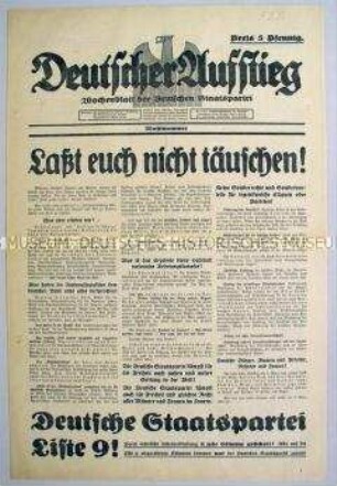 Sonderausgabe der Wochenzeitung "Deutscher Aufstieg" zur Reichstagswahl am 5. März 1933
