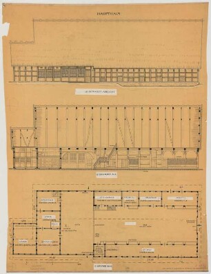 Avenwedde (Kreis Wiedenbrück): Hof Meier Avenwedde. Haupthaus (Grundriss, Südwestansicht, Längsschnitt)