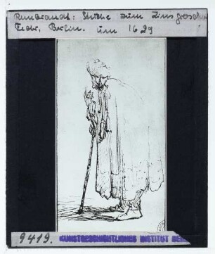 Rembrandt, Orientale auf einen Stock gestützt (Zeichnung Benesch 10) (Berlin KK unidentifiziert)