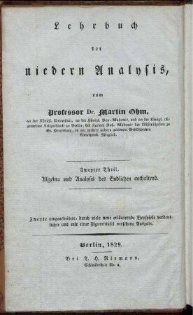 Theil 2: Versuch eines vollkommen consequenten Systems der Mathematik. Zweyter Theil