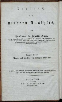 Theil 2: Versuch eines vollkommen consequenten Systems der Mathematik. Zweyter Theil