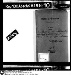Verkauf des zum Allodial-Nachlass gehörenden Wenge und Platenschen Hofes in Osnabrück