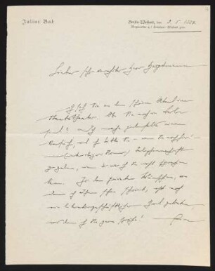 Brief von Julius Bab an Gerhart Hauptmann