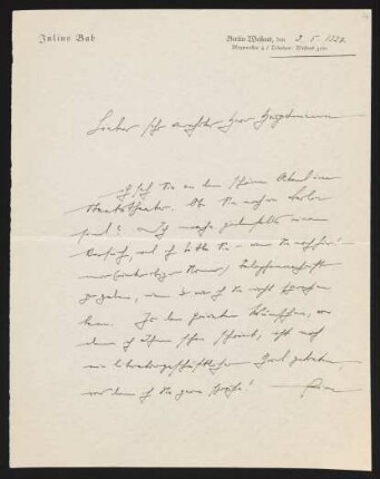 Brief von Julius Bab an Gerhart Hauptmann
