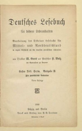 Teil 1 = Sexta, [Schülerband]: [Teil 1 = Sexta, [Schülerband]] : Bearbeitung des Döbelner Lesebuchs für Mittel- und Norddeutschland in engem Anschluß an die neuesten preußischen Lehrpläne