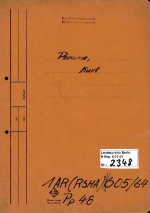 Personenheft Kurt Pomme (*14.02.1899, +29.04.1964), Major der Schutzpolizei und SS-Sturmbannführer