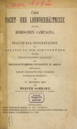 Über Pacht- und Lohnverhältnisse in der römischen Campagna