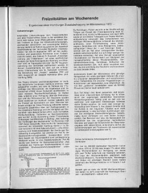 Freizeitstätten am Wochenende : Ergebnisse einer Hamburger Zusatzbefragung im Mikrozensus 1970